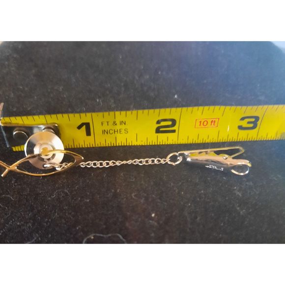 Gold Toned Ichthys Symbol with Sterling Clip Tie Tack - Picture 4 of 4